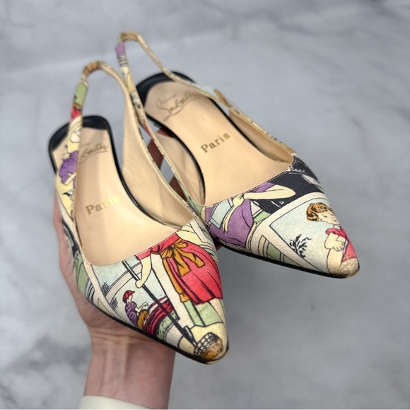 Christian Louboutin Vintage Retro Comic Print Slingback Pointed Toe Pumps Heels - Picture 5 of 15